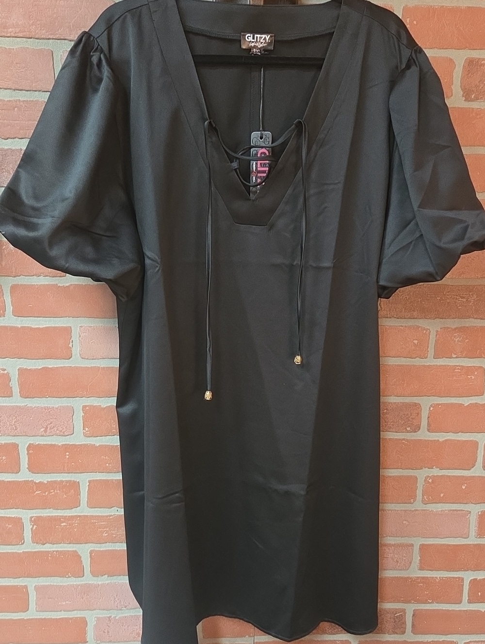 GLITZY Black V-Neck Satin Tunic Dress 3x